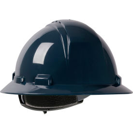 Full Brim Hard Hat, HDPE Shell, Vented, 4-Point Suspension, Ratchet Adjustment, Navy