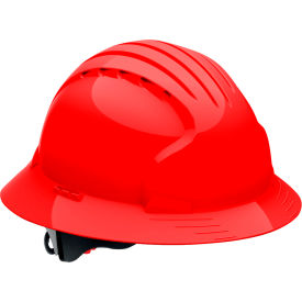 Evolution Deluxe 6161 Full Brim Hard Hat HDPE Shell, 6-Pt Polyester Suspension, Ratchet Adj., Red