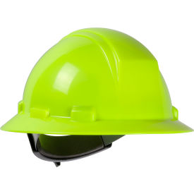 Full Brim Hard Hat, HDPE Shell, 4-Point Nylon Webbing Cradle, Ratchet Adjustment, Hi-Vis Yellow