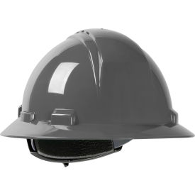 Full Brim Hard Hat HDPE Shell, Vented, 4-Point Suspension, Ratchet Adjustment, Dark Gray