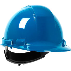 Cap Style Hard Hat HDPE Shell, Vented 4-Pt Textile Suspension, Ratchet Adj., Sky Blue