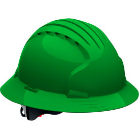 Evolution Deluxe Full Brim Hard Hat HDPE Shell, 6-Pt Polyester Suspension, Ratchet Adj., Green