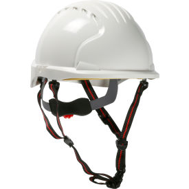 Ascend Short Brim Safety Helmet HDPE Shell, 6-Pt Suspension, Wheel Ratchet Adj., White