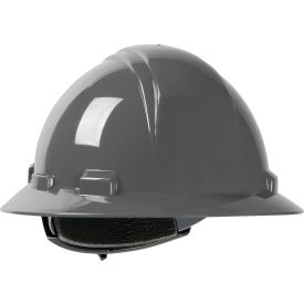 Full Brim Hard Hat HDPE Shell, 4-Point Nylon Webbing Cradle, Ratchet Adjustment, Dark Gray