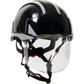 Industrial Safety Helmet, Type I, Vented, ABS Shell, Integrated Faceshield, Black