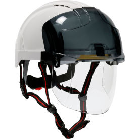 Industrial Safety Helmet, Type I, Vented, ABS Shell, Integrated Faceshield, White