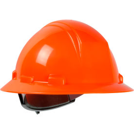 Full Brim Hard Hat HDPE Shell, 4-Point Nylon Webbing Cradle, Ratchet Adjustable, Hi-Vis Orange
