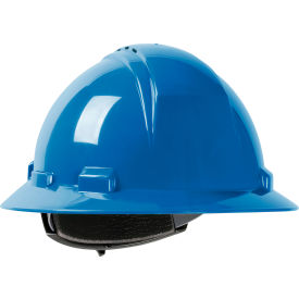 Full Brim Hard Hat HDPE Shell, Vented, 4-Pt Suspension, Ratchet Adjustment, Sky Blue