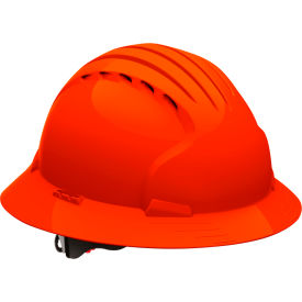 Evolution Deluxe 6161 Full Brim Hard Hat HDPE Shell, 6-Point Suspension, Ratchet Adjustment, Neon Orange