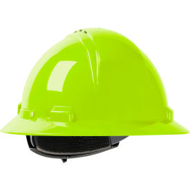 Full Brim Hard Hat HDPE Shell, Vented, 4-Pt Suspension, Ratchet Adjustment, Hi-Vis Yellow