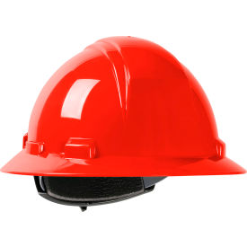 Full Brim Hard Hat HDPE Shell, 4-Pt Nylon Webbing Cradle, Ratchet Adjustment, Red