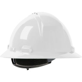Full Brim Hard Hat, HDPE Shell, Vented, 4-Point Suspension, Ratchet Adjustment, White