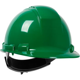 Cap Style Hard Hat HDPE Shell, Vented 4-Pt Textile Suspension, Ratchet Adjustment, Dark Green