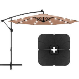 Offset Cantilever Umbrella with LED Lights and Base Set, 9-7/8 feet Wide, Tan