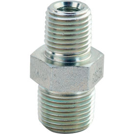 Hydraulic Fitting Hex Nipple, Male 1/4"-18NPTF to Male 3/8"-18NPTF