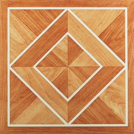 Self Adhesive Vinyl Floor Tile 12" x 12", White Border Classic Inlaid Parquet, 45 Pack