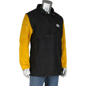FR Cotton Leather Cape Sleeve Apron w/ Black Anodized Snap, Dark Brown, 7XL