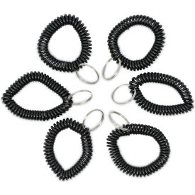 Wrist Coil Plus Key Ring, Plastic, Black, 6/Pack