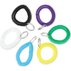 Wrist Coil Plus Key Ring, Plastic, Assorted Colors, 6/Pack