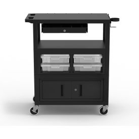 Deluxe Teaching Cart w/ Locking Cabinet, 400 lbs Capacity, Black