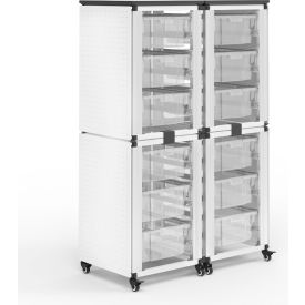 Modular Classroom Storage Cart, 4 Stacked Modules, 12 Large Bins, 18"L x 36"W x 57"H