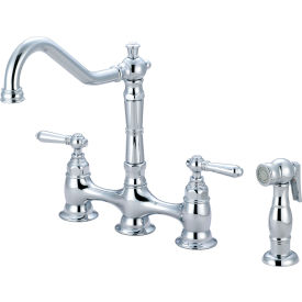 Americana Two Handle Kitchen Bridge with Spray Faucet Polished Chrome