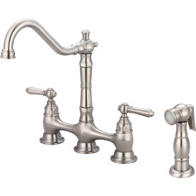 Two Handle Kitchen Bridge Faucet with Spray PVD Brushed Nickel