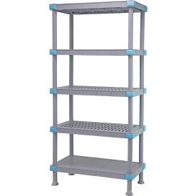 Shelving Unit 30"W X 21"D X 86"H, 4 Open and 1 Solid Grid Shelves