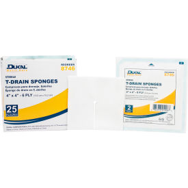 T-Drain Sponge, 4" x 4", Sterile, 2/PK, 25 PK/Box, 12 Box/Case