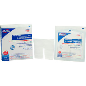 T-Drain Sponge, 4" x 4" Sterile, 16 Ply, 1/PK, 25 PK/Tray, 12 Tray/Case