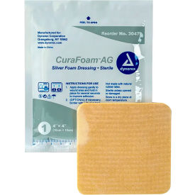 Curafoam AG Silver Dressing, 4"L x 4"W, 10 Pcs
