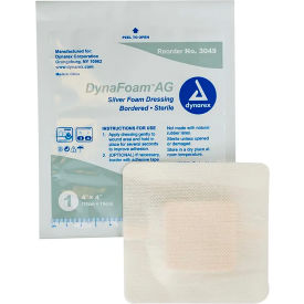 Dynafoam AG Bordered Silver Dressing, 4"L x 4"W, 10 Pcs