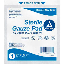 Gauze Pad, Sterile, 3"L x 3"W, 12 Ply, 2400 Pcs