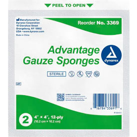 Gauze Sponge, Sterile, 4"L x 4"W, 12 Ply, 300 Pcs