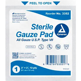 Gauze Pad, Sterile, 2"L x 2"W, 12 Ply, 2400 Pcs