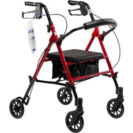 Flex Rollator W/ Adjustable Seat Height & Detachable Caster, Red