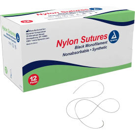 18"L Synthetic Non Absorbable Nylon Sutures C6 Needle, Black, Size 5 to 0, 12 Pcs