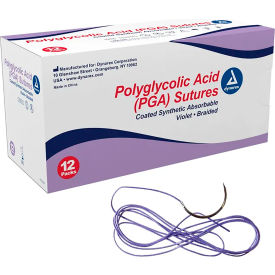 18"L Synthetic Absorbable Sutures C3 Needle, Violet, Size 5 to 0, 12 Pcs