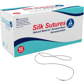 18"L Braided Non Absorbable Silk Sutures C6 Needle, Black, Size 3 to 0, 12 Pcs