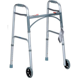 Two Button Folding Walker with 5" Wheels, Junior Size, 350 lb. Pack of 4