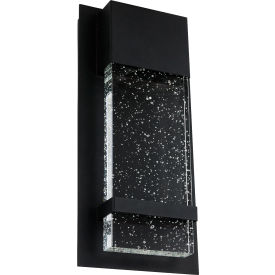 LED Wall Sconce w/ Rain Glass Panel 13-3/4" Tall 6-1/2" Wide, 12W, Black Finish, Super White