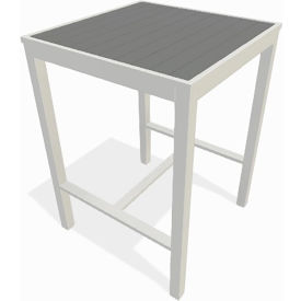 Eveleen Outdoor 30" Square Bistro Table, Gray Synthetic Polymer Top, White Aluminum Frame