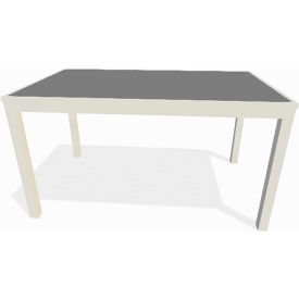 Eveleen Outdoor Rectangular Bistro Table 55"W x 32"D x 41"H, Gray Polymer Top, White Aluminum Frame