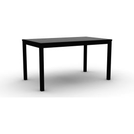 Outdoor Rectangular Café Table 55"W x 32"D x 29"H, Black Polymer Top, Black Aluminum Frame