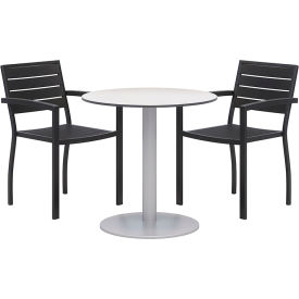 Eveleen 30" Round Table with 2 Chairs, Silver Table, Black Chairs