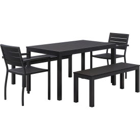 Rectangular Table 55"W x 32"D x 33-13/16"H with 2 Benches & 2 Chairs, Black