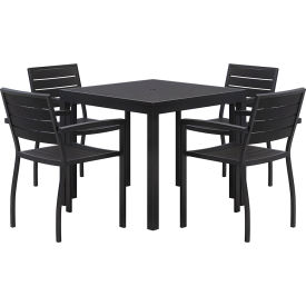 Eveleen 35" Square Table With 4 Chairs, Black Table w/ Black Chairs