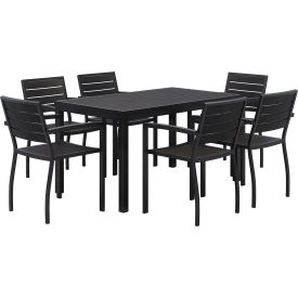Rectangular Table 55"W x 32"D x 33-13/16"H, 6 Chairs, Black Table w/ Black Chairs