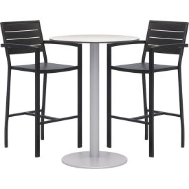 Eveleen 30" Round Table With 2 Barstools, Silver Table w/ Black Barstools
