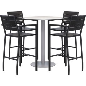 Eveleen 36" Round Table With 4 Barstools, Silver Table w/ Black Barstools